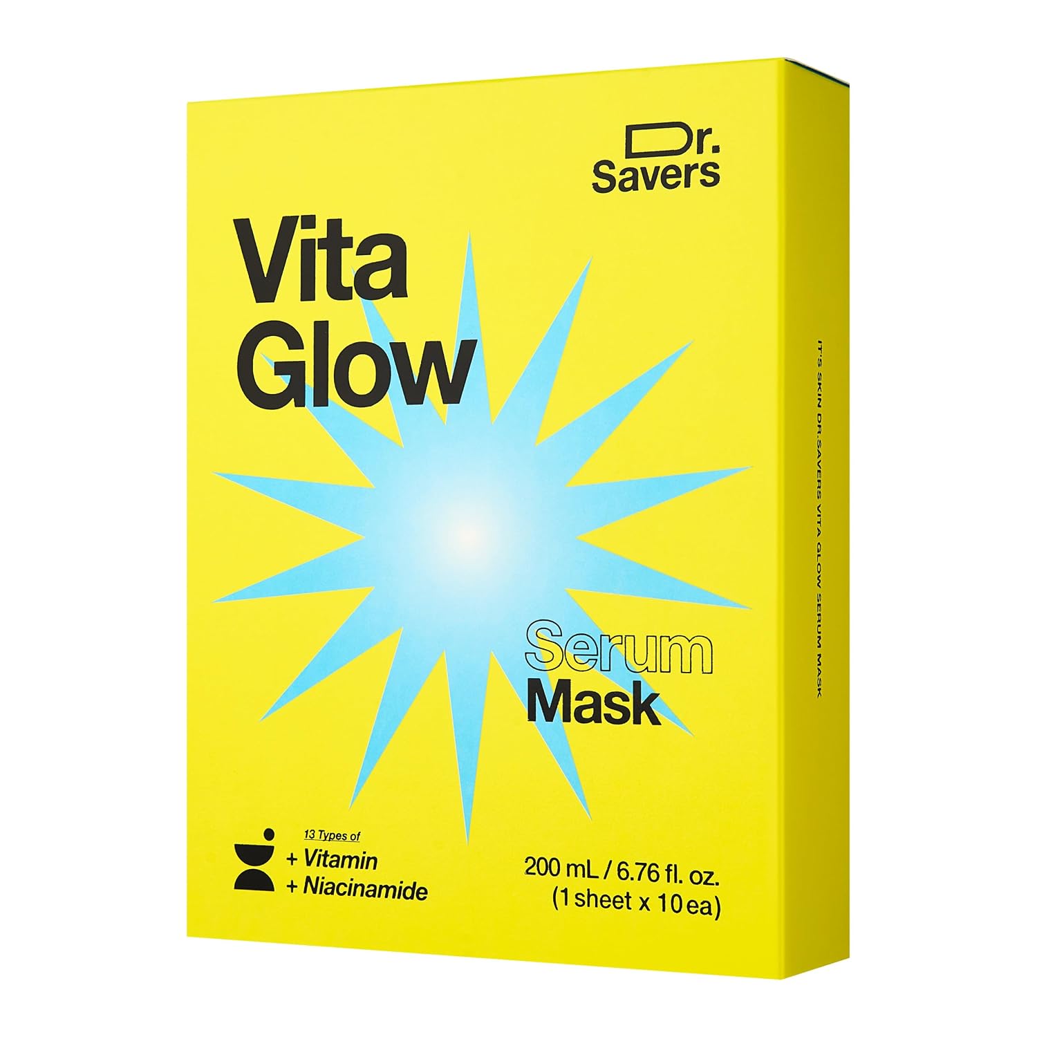 Dr.Savers Dr. Savers Vita Glow Face Serum Mask, 0.67 Fl Oz, Vitamin Complex, Lightweight, Glowing, Radiant Skin, Reduce Dark Spots, Uneven Skin Tone, Niacinamide, Personalized Korean Skincare, 10 Sheets