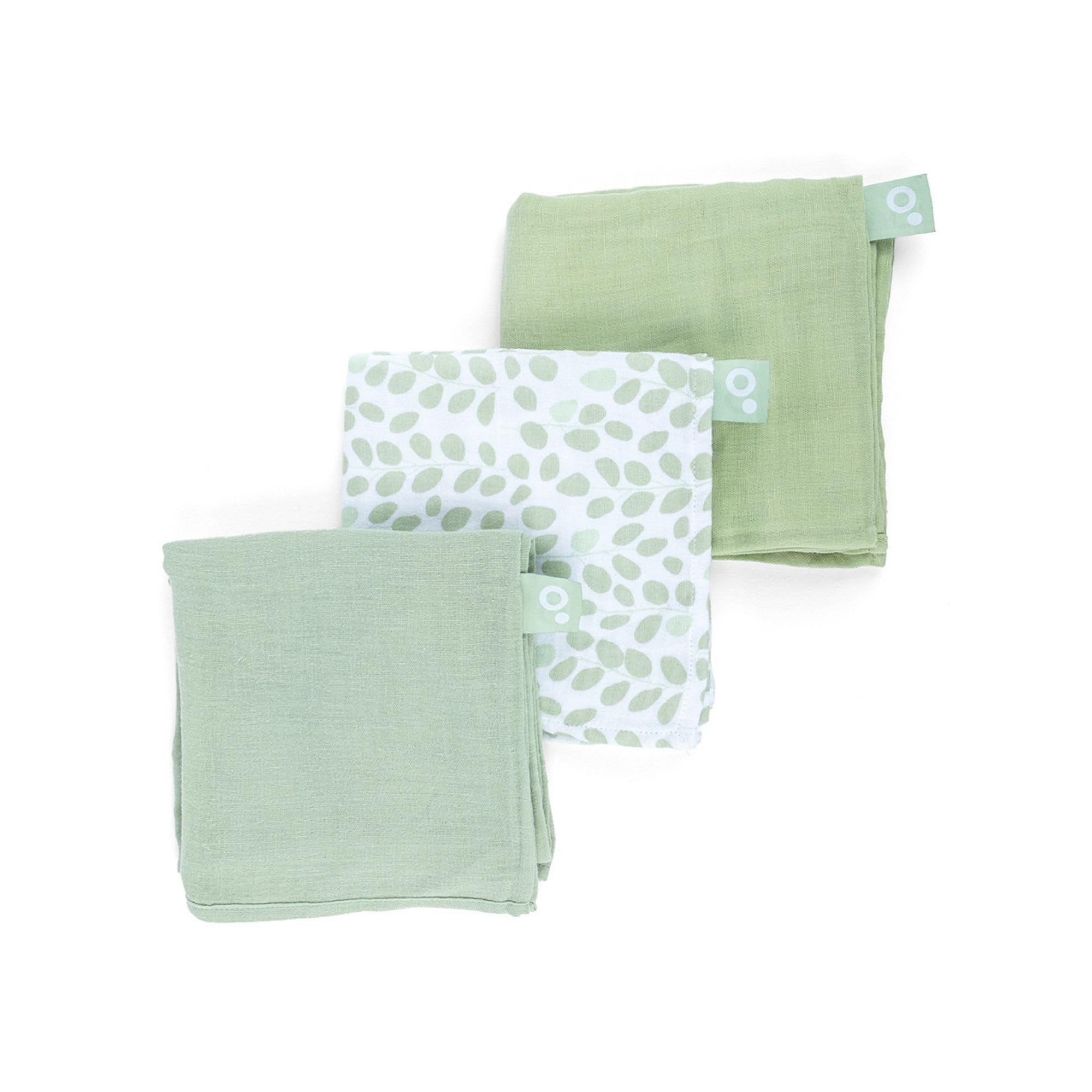 Doomoo Set of 3 Baby Muslin Swaddle Blankets Lovely - Muslin Cloths, 70x70cm, Organic Cotton, Machine Washable, Green