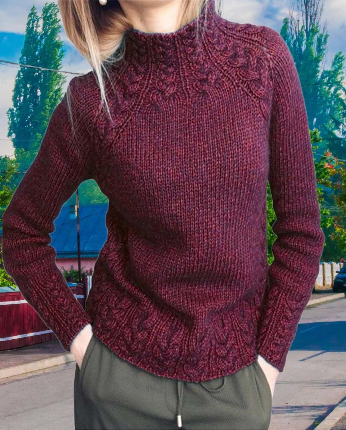 Womens Turtleneck Pullover Solid Color Comfort Knit Long Sleeve Pullover Oversized Slim Fit and Casual Sweater - Image 5