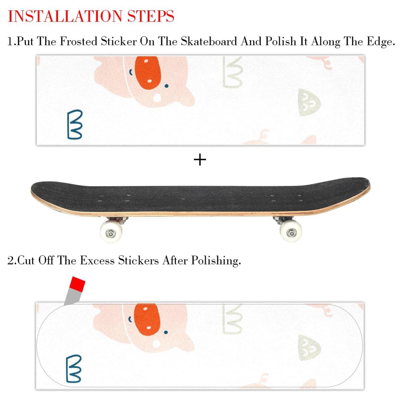 Pink Pigs and Crown Lot de 2 feuilles de papier abrasif pour planche de skateboard et longboard