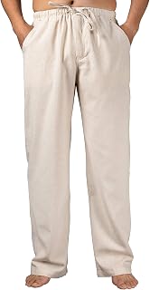 Lisskolo Men's Casual Cotton Linen Pants Drawstring Elastic Lightweight