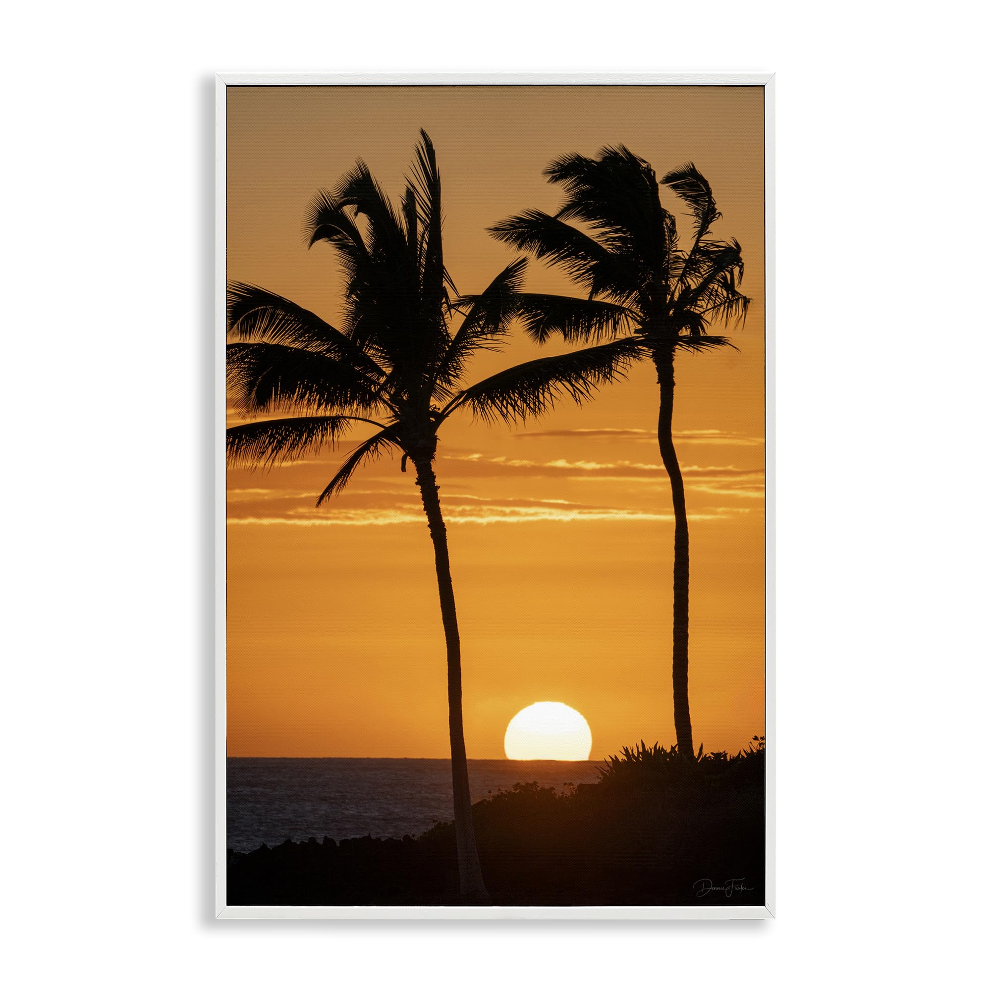 Stupell Industries Coastal White (Textured) Sunset Palm Trees Coastal Landscape, 16 X 24 Inch Framed Giclée Print