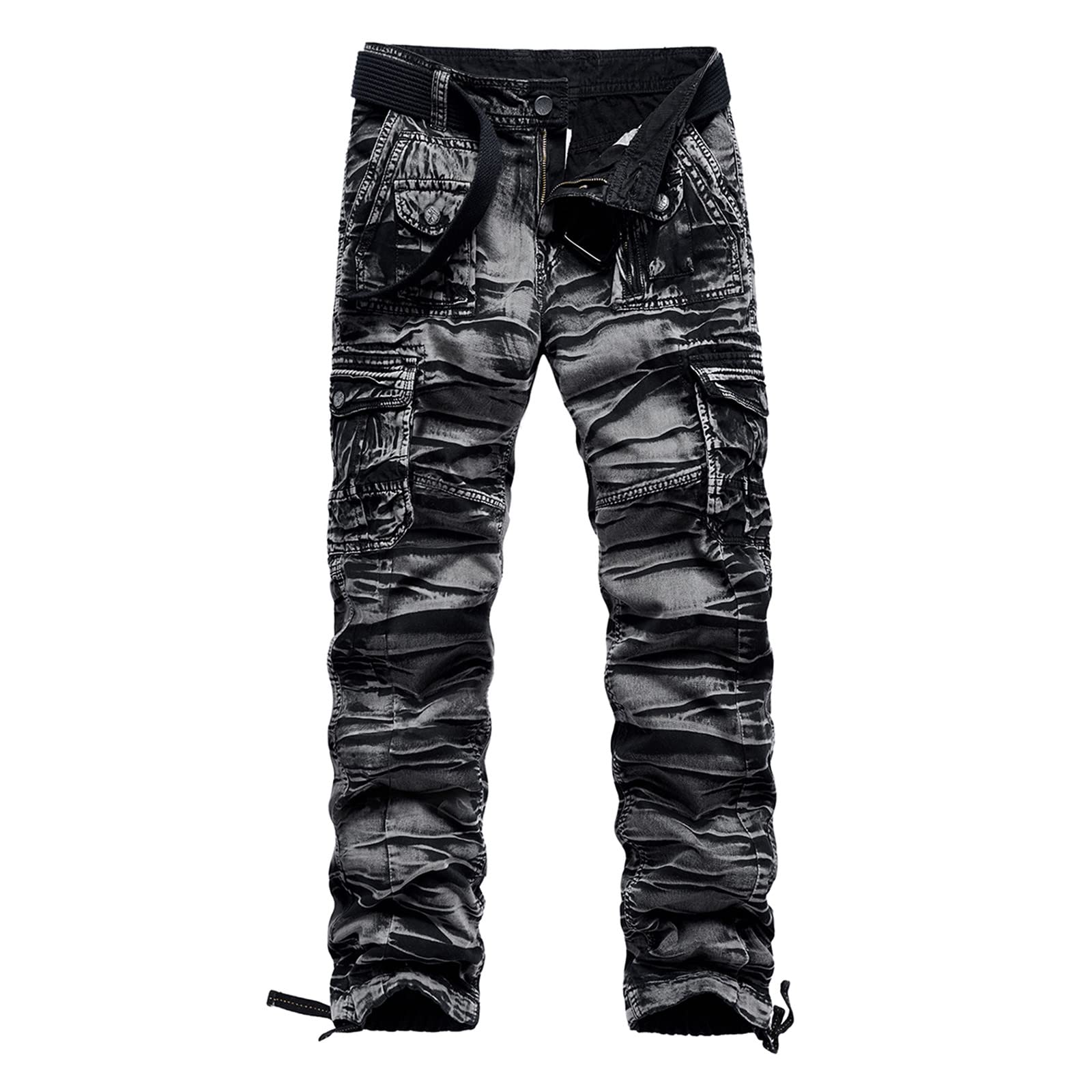 Pantalon cargo décontracté taille 42 noir avec braguette zippée