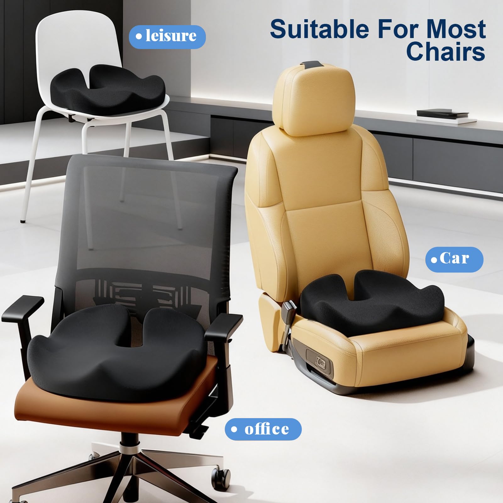 Cuscino in memory foam, per sedia da ufficio, ergonomico, per alleviare il dolore al coccige, sollievo dalla sciatica, comodo cuscino per casa, ufficio, seduta lunga, grande e antiscivolo