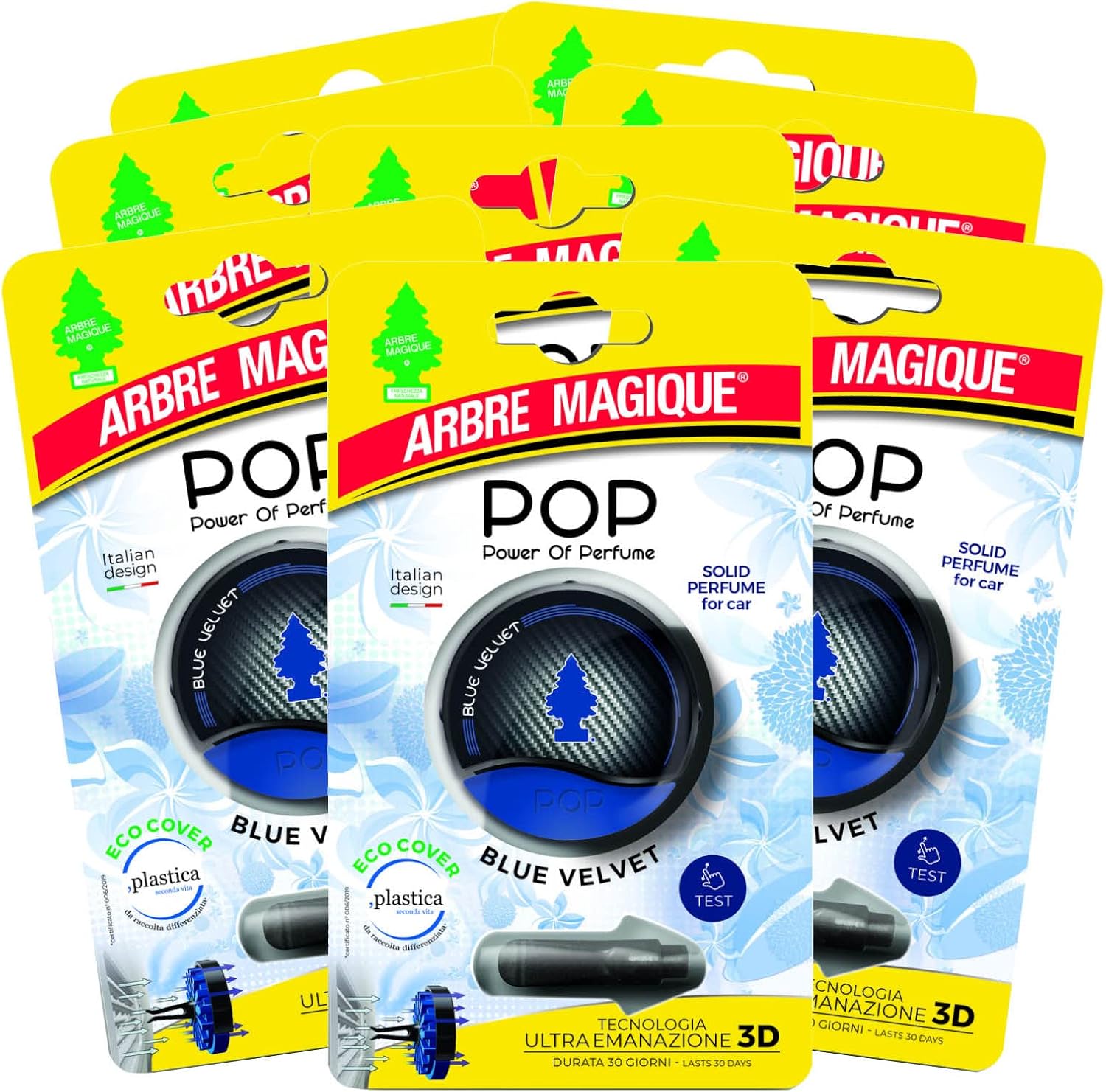 Arbre Magique POP - Confezione 4 Profumatori Auto Solidi - Exotic, Blue Velvet, Vanilla, Fresh Musk - Durata 30 Giorni - 3