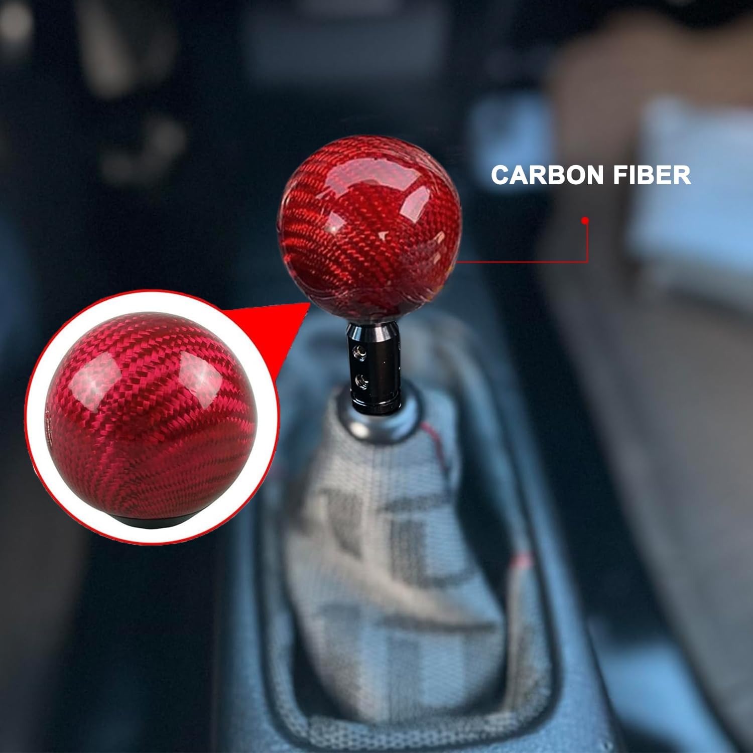 MUGE Racing Fabric Shift Boot with Round Ball Carbon Fiber Shift Knob,Universal Shift Boot Cover with Weighted Shift Knob (Style 4)