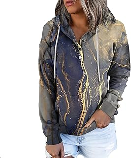 Womens Fall Fashion 2024 Button Drawstring Long Sleeve Hoodies Pullover Color Block Casual Trendy Loose Fit Clothes
