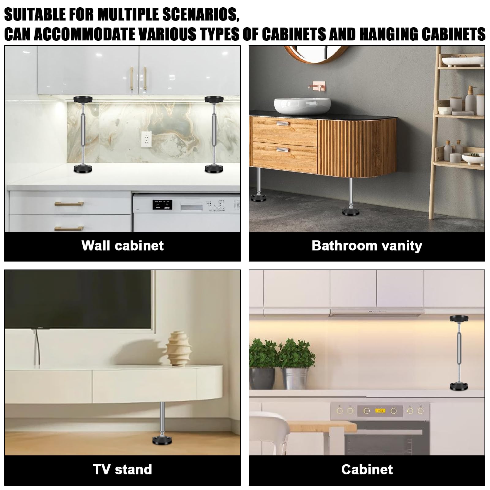 2 Stück Teleskop Stützstange: 30-45cm Verstellbar Badezimmerschrank Montagestütze, unterstützt bis zu 300 kg, Schrank-Hebebügel für Wandschränke Badezimmerschränke TV-Schränke Küchenschränke