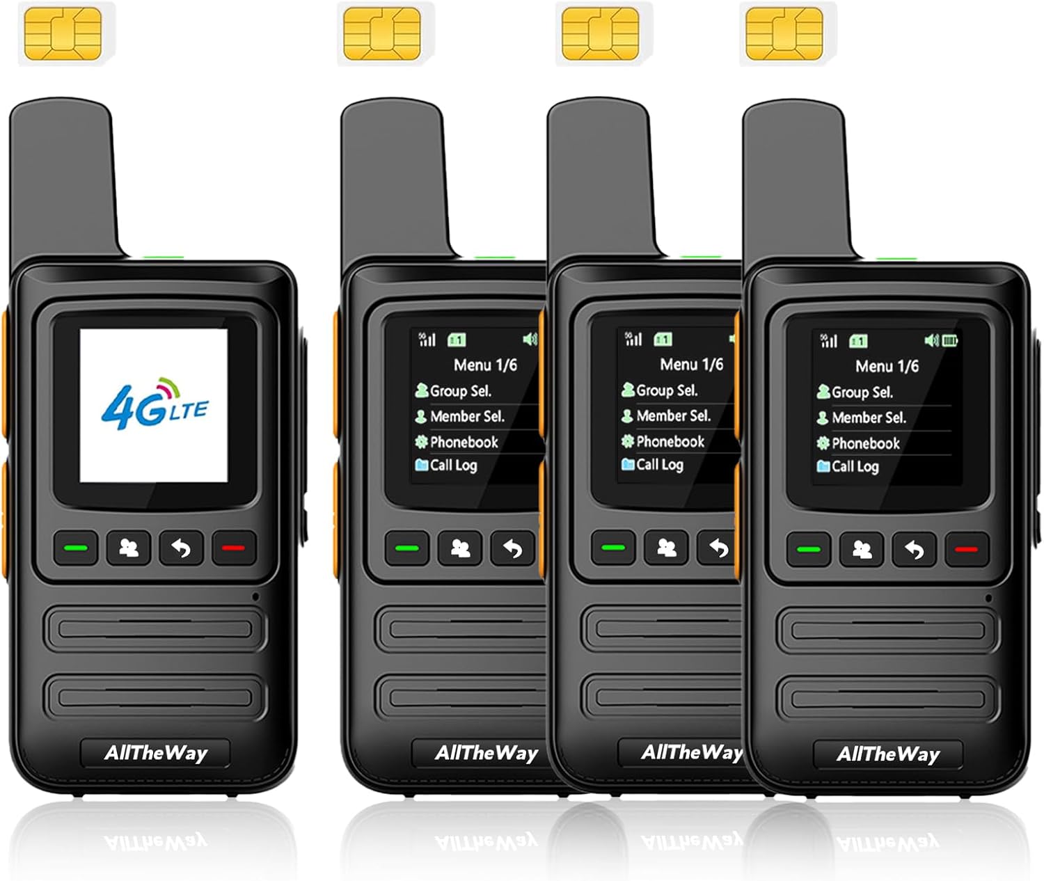 Global Walkie Talkies Unlimited Range 4G LTE PoC Radio Nationwide Long Distance Two Way Radio for Family and Work Team(4 Pack with SIM Cards)