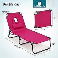 Vista 3 de Goplus Silla de bronceado, silla de playa plegable con agujero facial, almohada extraíble, correa de transporte, posición ajustable, silla