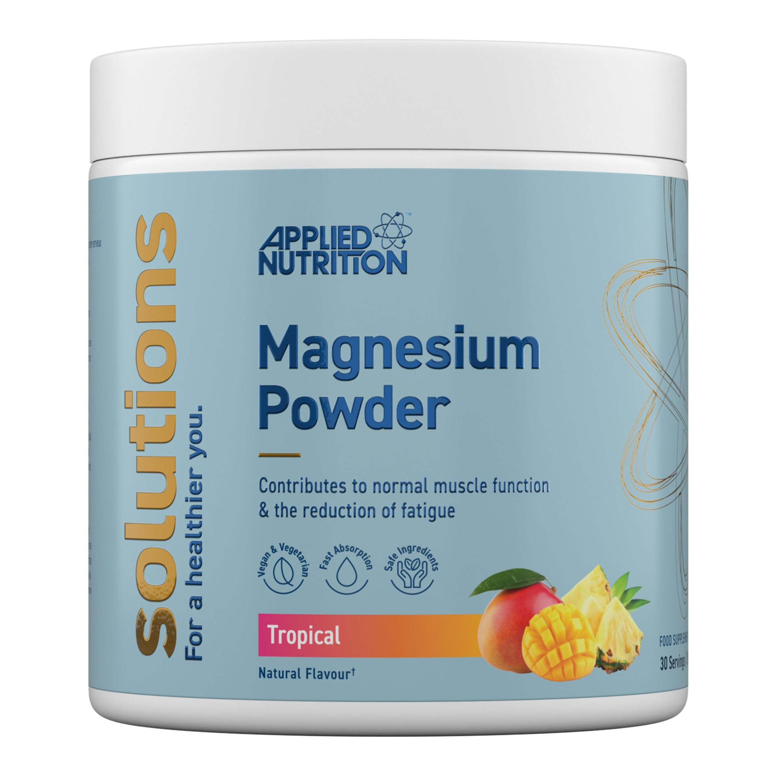 Applied Nutrition Solutions Magnesium Powder - Magnesium Bisglycinate & Citrate - 130mg per Serving for Nerve Function - Reduces Tiredness - Vegan - Halal (150g - 30 Servings) (Tropical)
