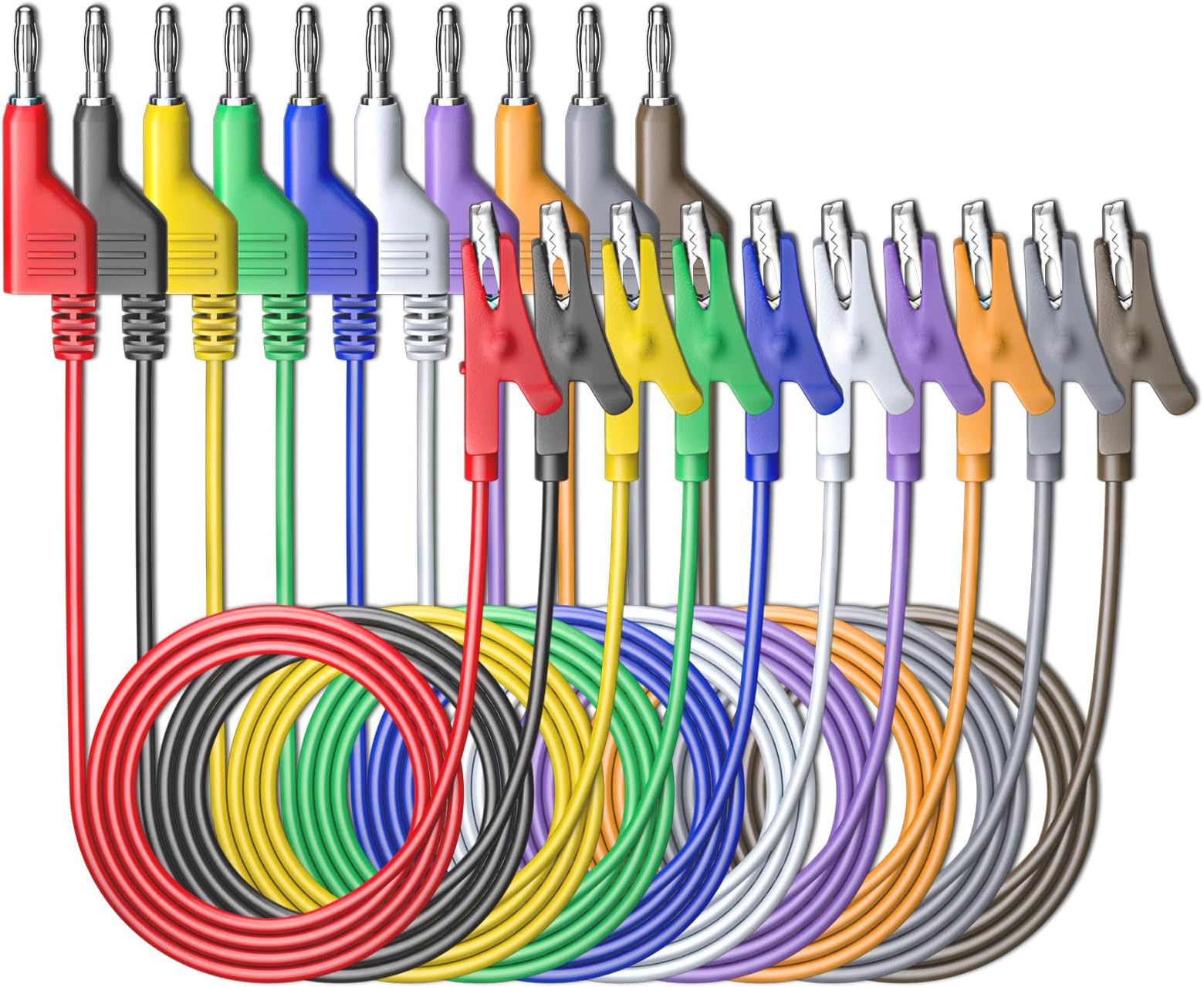 10PCS Stackabe Banana Plug to Alligator Clips Test Leads 10 Colours Soft Flexible Electrical Wire Cables for Multimeter Electrical Testing 500V/5A