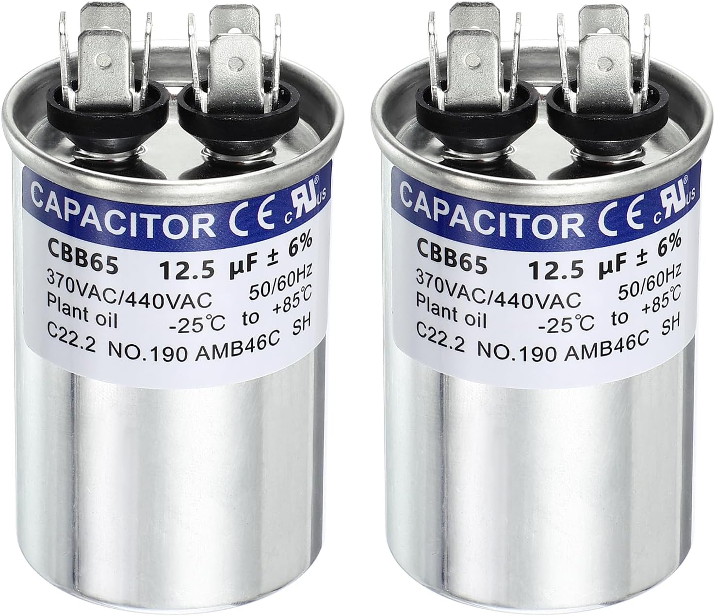 sourcing map 2Pcs 12.5MFD CBB65 Run Start Capacitor 12.5uF, 370/440V Round AC Capacitor for AC Motor Run, HVAC, Air Conditioner, Condenser Motors