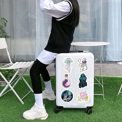 Miniatura 9 de Paquete de 64 calcomanías de medusa, vinilo estético de dibujos animados, impermeables para botella de agua, laptop, teléfono, álbumes de recortes,