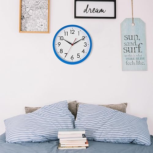 Miniatura 254 de AKCISOT Reloj de pared silencioso sin tictac, moderno, funciona con pilas, 10 pulgadas, analógico, pequeño, clásico, decorativo, para dormitorio