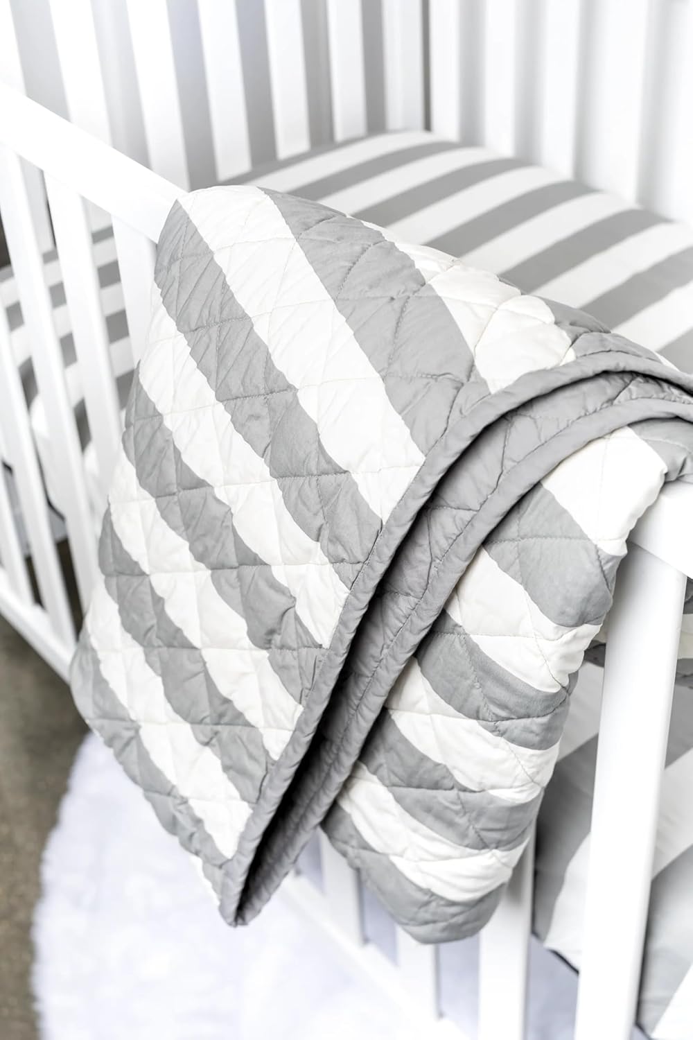 monica + andy Baby Organic Organic Crib Quilt, Grey Cabana Stripe, One Size