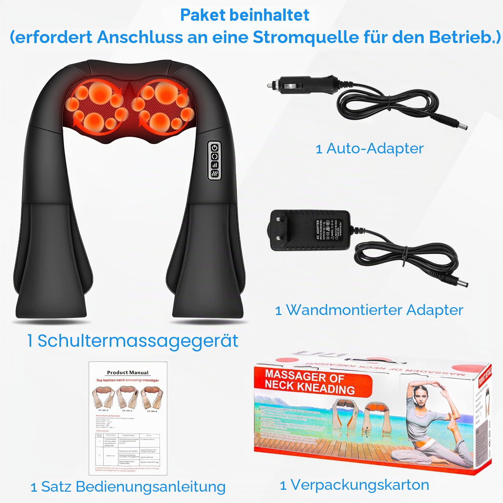 Nacken und Rückenmassagegerät, Muskelschmerzen lindern, Elektrisches Akupressur Massagegerät, 3 Geschwindigkeiten 16 Massageköpfe 15 Minuten Timing, Tiefenmassagegerät mit Wärmetherapie Funktion
