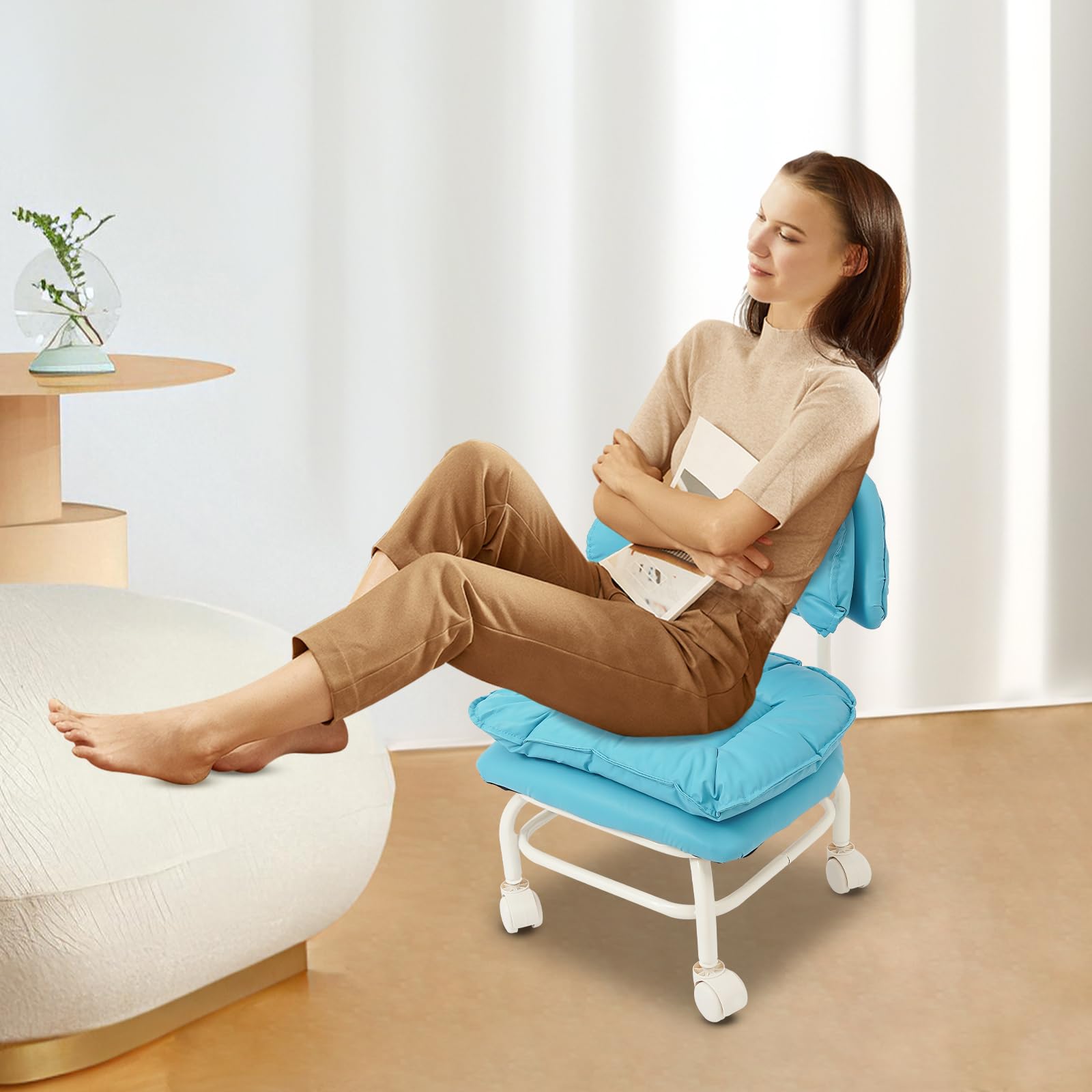 Tabouret Roulant avec Dossier pour Salon Bureau 150kg Azur