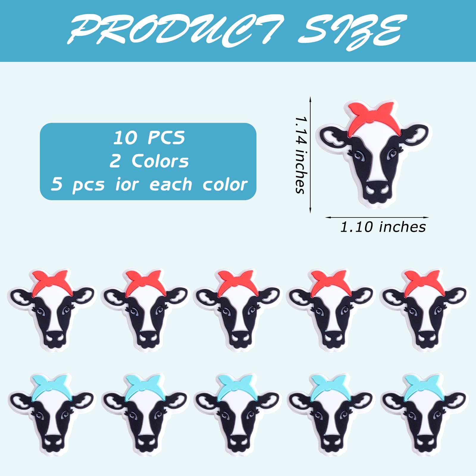 WEWAYSMILE 10pcs Silicone Round Beads Making Kit, Silicone Beads Bulk, Round Silicone Beads, for Jewelry Crafts Necklace Garland Bracelet (Cow Head) - Image 2