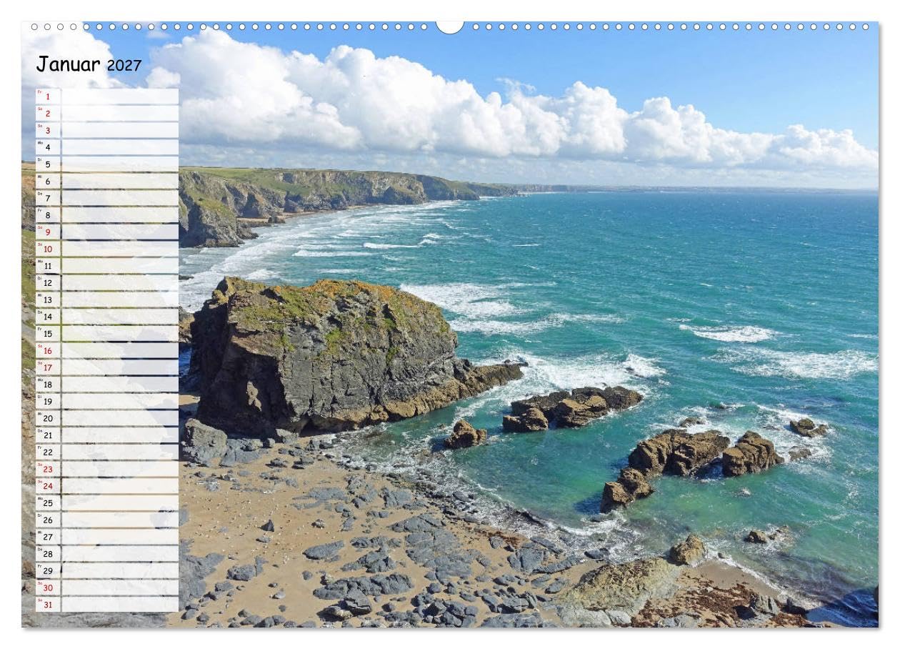 CALVENDO - Cornwall. Terminkalender (Wandkalender 2027 DIN A2 quer), Monatskalender: Malerische Küste und Fischerdörfer