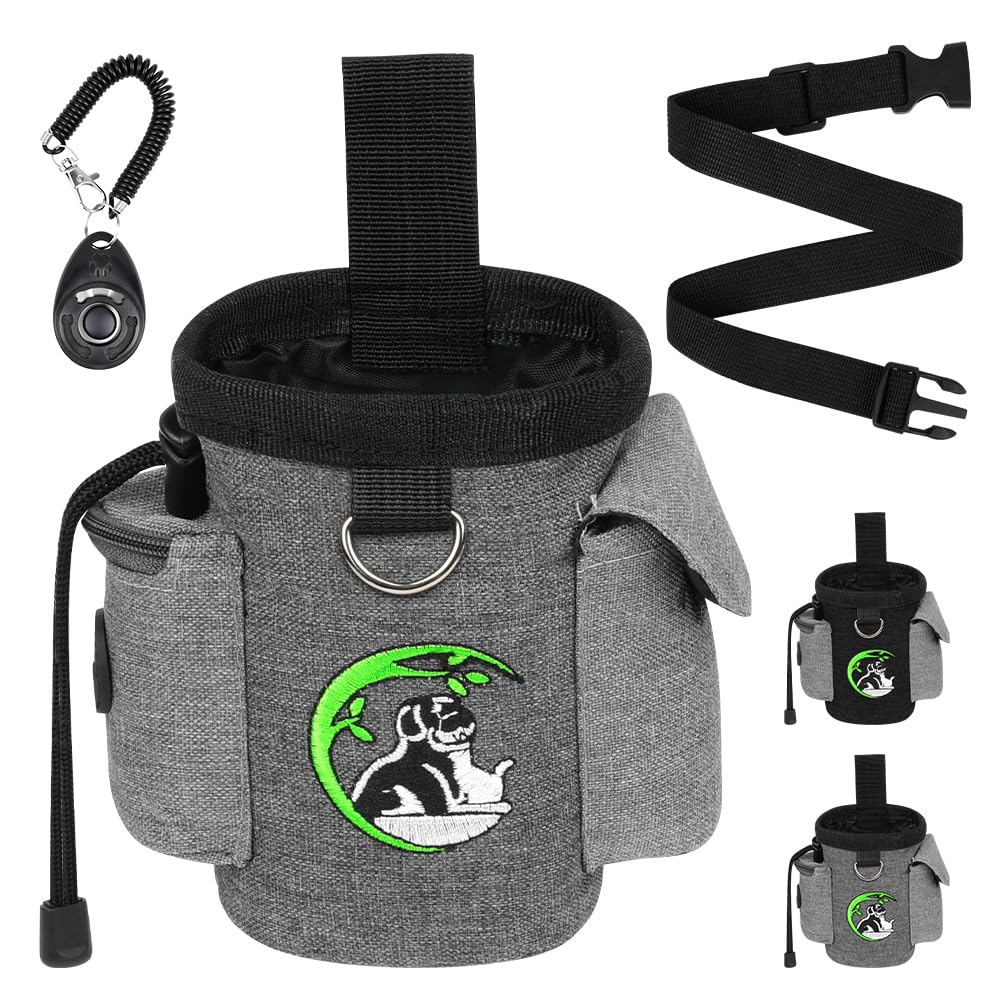 Adiwo Small Dog Treat Bags, Dog Treat Pouch Bag Including Waist Belt and Training Clicker, Adjustable Drawcord Closure
