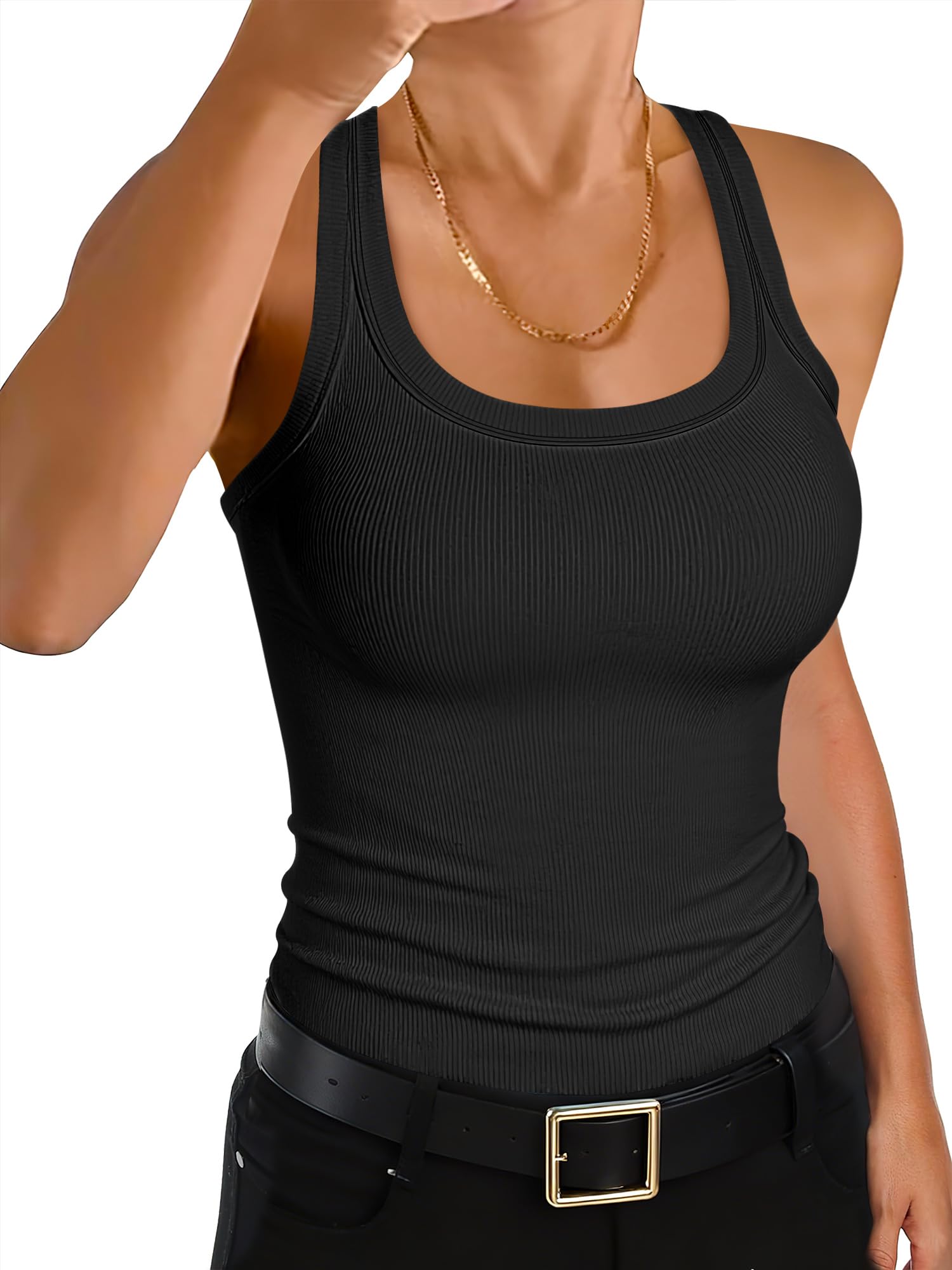 ANRABESS Womens Sleeveless Square Neck Tank Tops Summer Racerback Workout Top Ribbed Knit Slim Fit Basic 2026 Casual