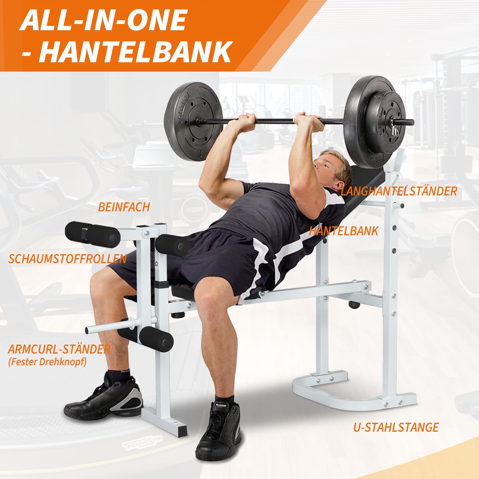 LEADZM Plegable Banco de musculación Ajustable con soporte para mancuernas, respaldo/asiento ajustable en tres posiciones, adecuado para entrenamiento físico completo, capacidad de carga 200 kg