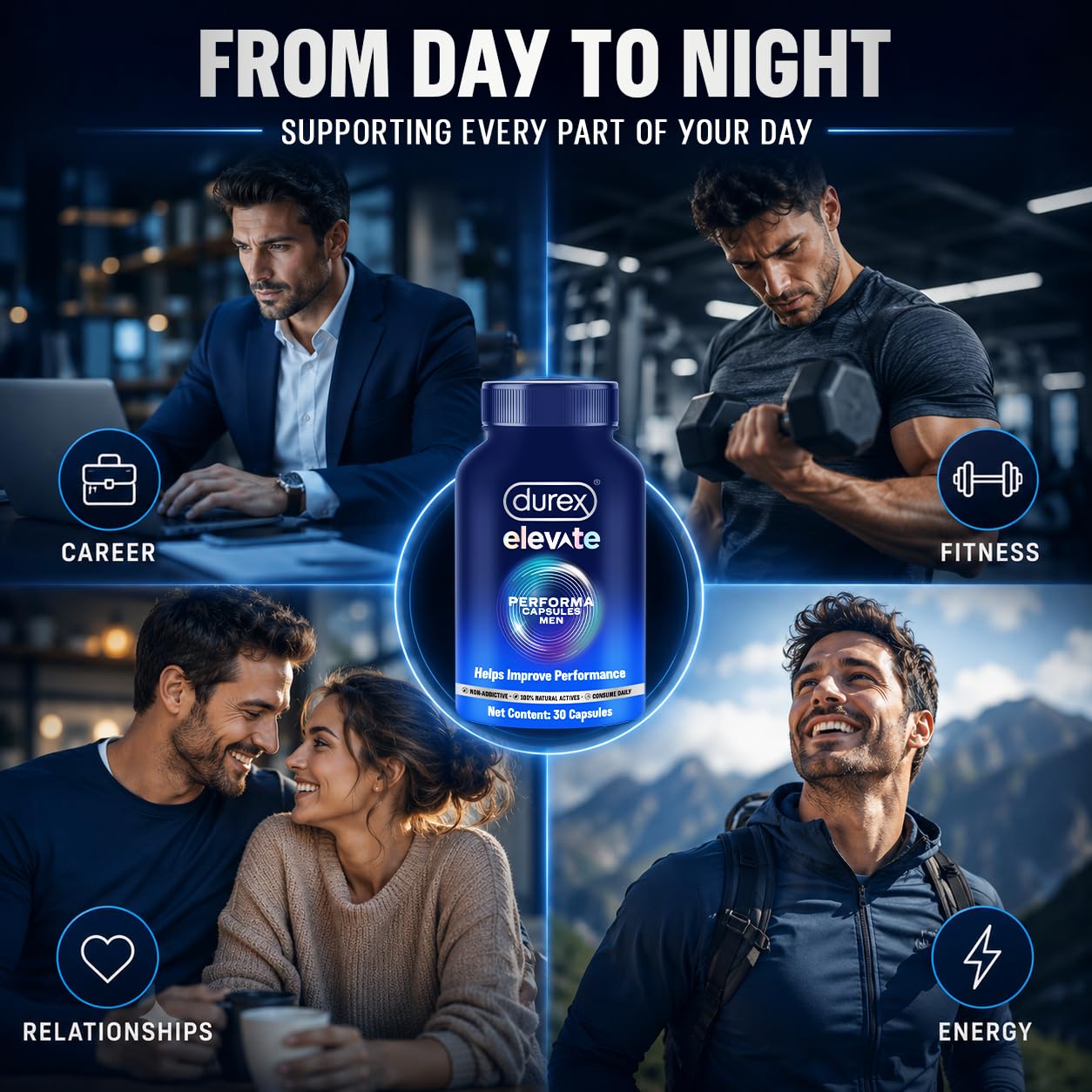 Durex Elevate Performa Capsules for Men | Ashwagandha KSM-66 Purified Shilajit & Supplement | Supports Strength & Stamina | 30 Capsules product image 3
