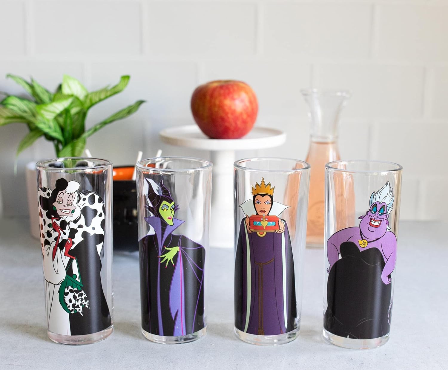 Disney Villains 10-Ounce Tumbler Glasses, Set of 4 | Includes Maleficent, Cruella de Vil, Ursula, Evil Queen | Home Barware For Liquor and Beverages, Kitchen Decor Essentials | Gifts and Collectibles