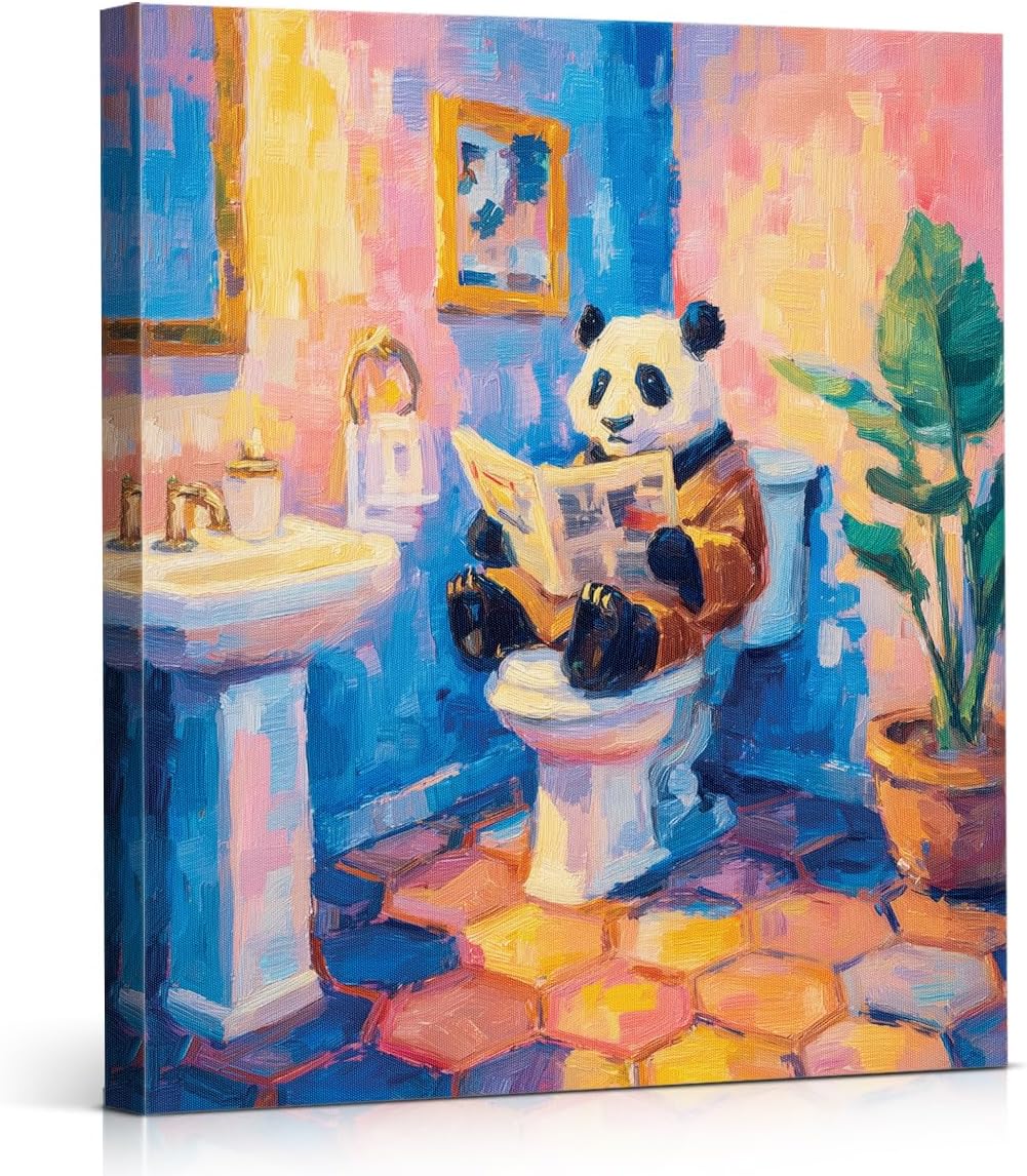 APOHBGV Funny Pig Bathroom Canvas Wall Art Cute Animal and Toilet Paper Themed Artwork Abstract Wall Decoration for Restroom Nursery Home 8x10 Inch