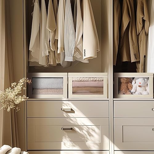 Miniatura 2 de Contenedores de almacenamiento con tapas, contenedores de almacenamiento de tela con ventana, cestas plegables para estantes, paquete de 4, cajas