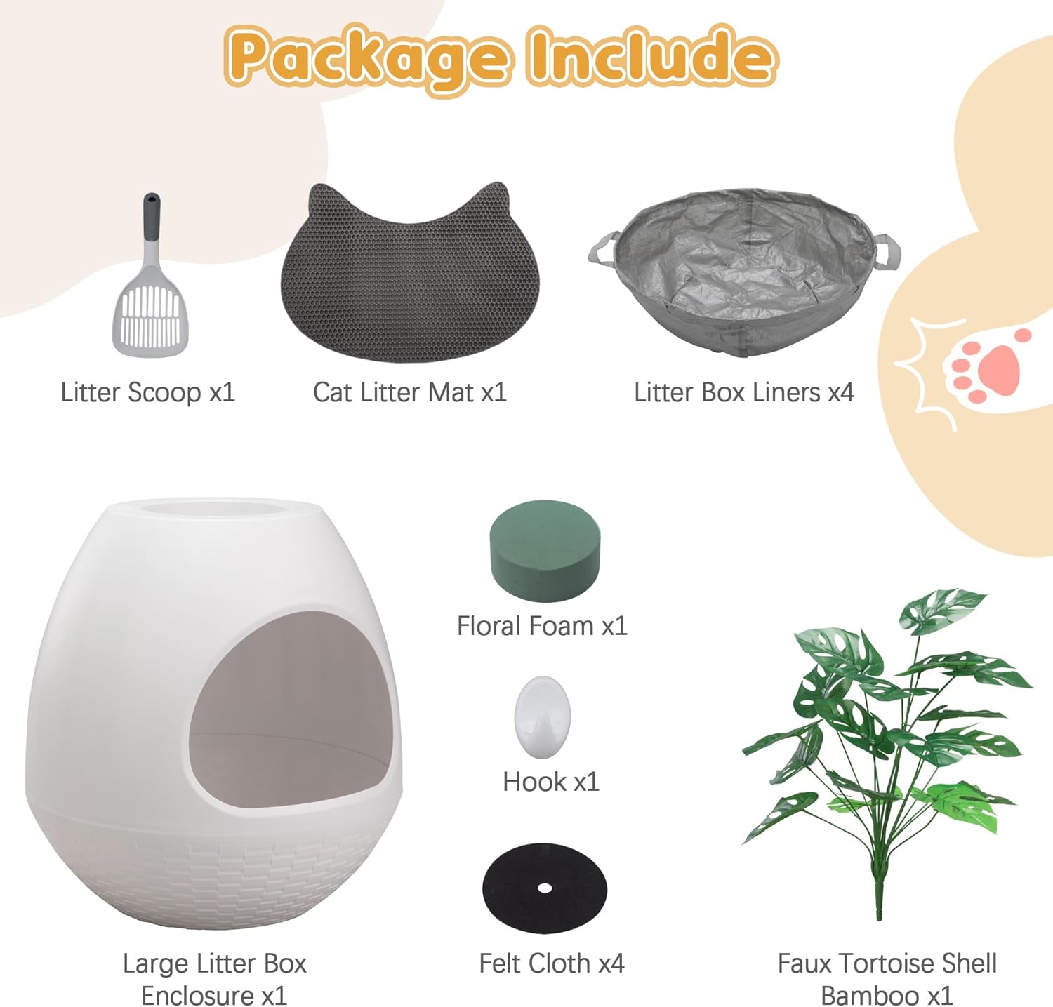 Eggloa6 Plant Large Cat Hidden Litter Box with 4X Litter Box Liners, Cat Litter Mat, Artificial Plant Litter Box Enclosure Furniture Large DIY Litter Box Furniture for Cat Kitty Bunny