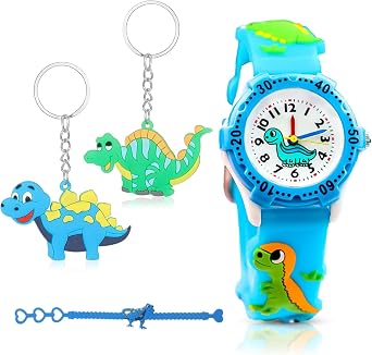 Dinosaur Watch Set for Boys, Toddler & Kids 3-6 Years Old, Waterproof Silicone Strap, Boy Gift