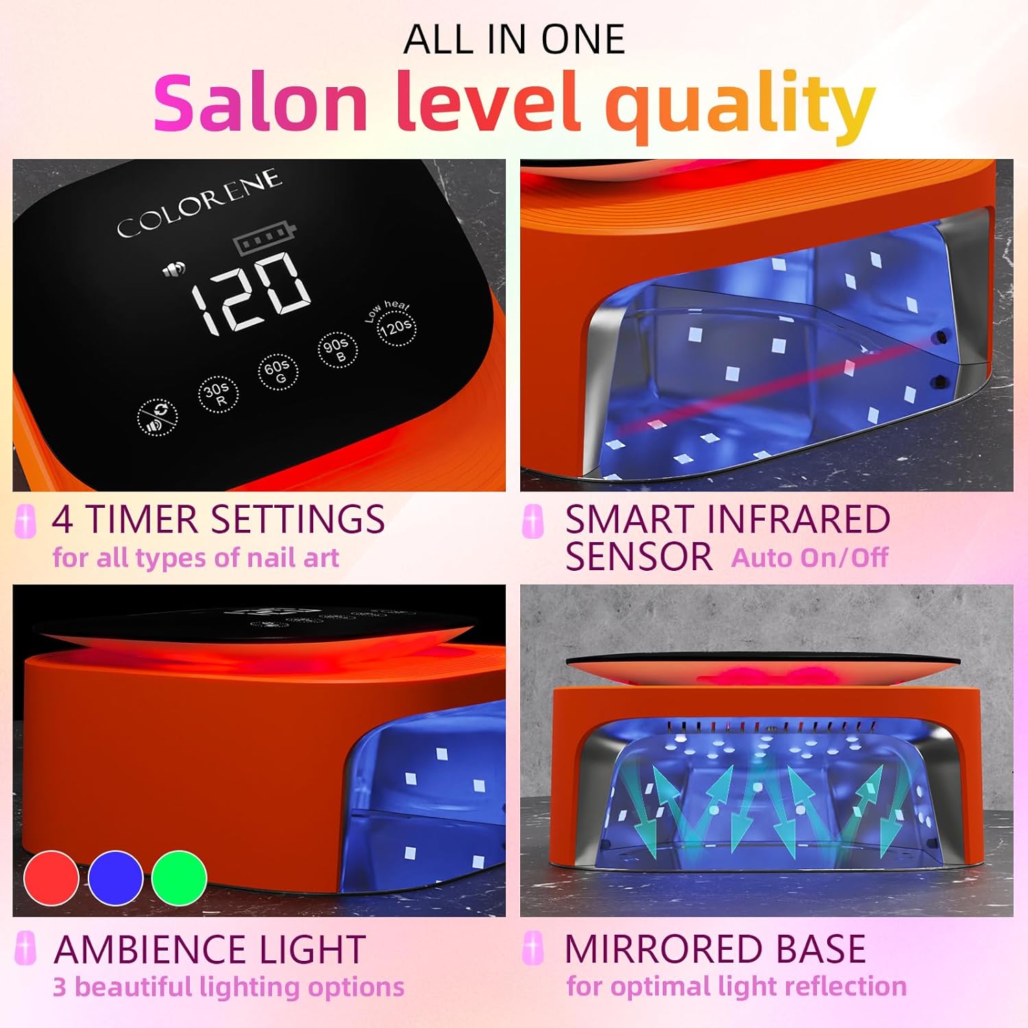 Cordless UV LED Nail Lamp, 60W Rechargeable Nail Dryer Gel Polish Light, Intelligent Auto Sensor LCD Display Curing Lamp, Portable 30 Beads LED Nail Light with 4 Timer Setting