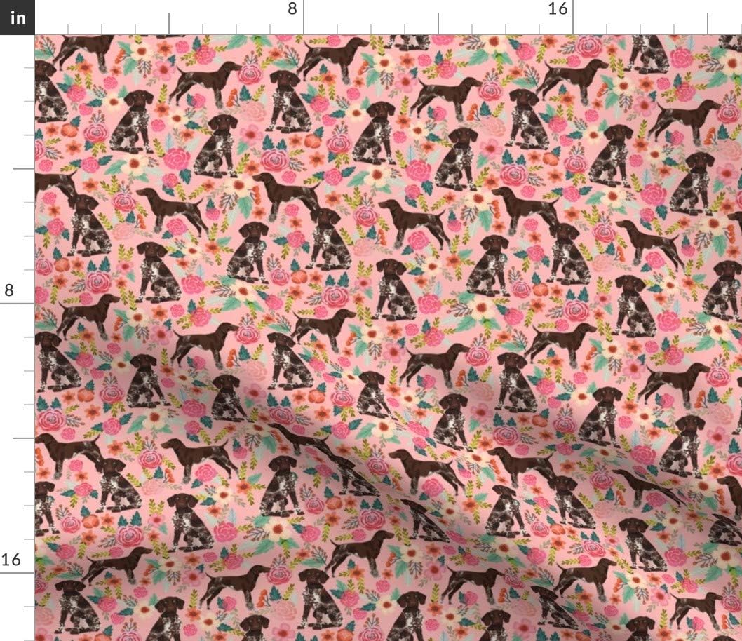 Spoonflower Fabric - German Pointer Floral Pink Dogs Cute Dog Florals Pet Blush Portrait Printed on Petal Signature Cotton Fabric by The Yard - Sewing Quilting Apparel Crafts Decor