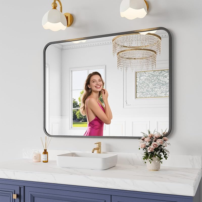 Black Metal Framed Mirror, 30x40 — $69