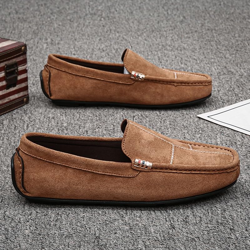 Mens Loafers Shoe Round Toe Suede Vamp Moccasins Driving Loafers Flat Heel Slip Resistant Comfortable Party Slip-on3