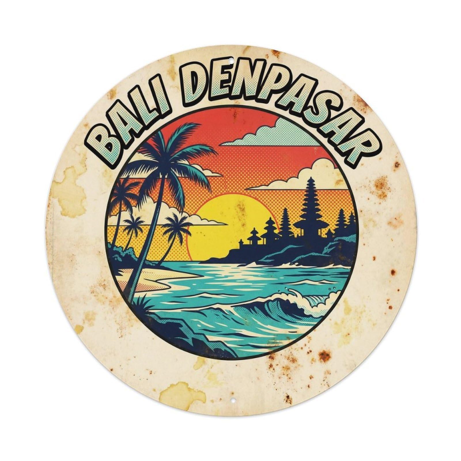 Bali Denpasar Island Resort Retro Graphic Metal Tin Sign