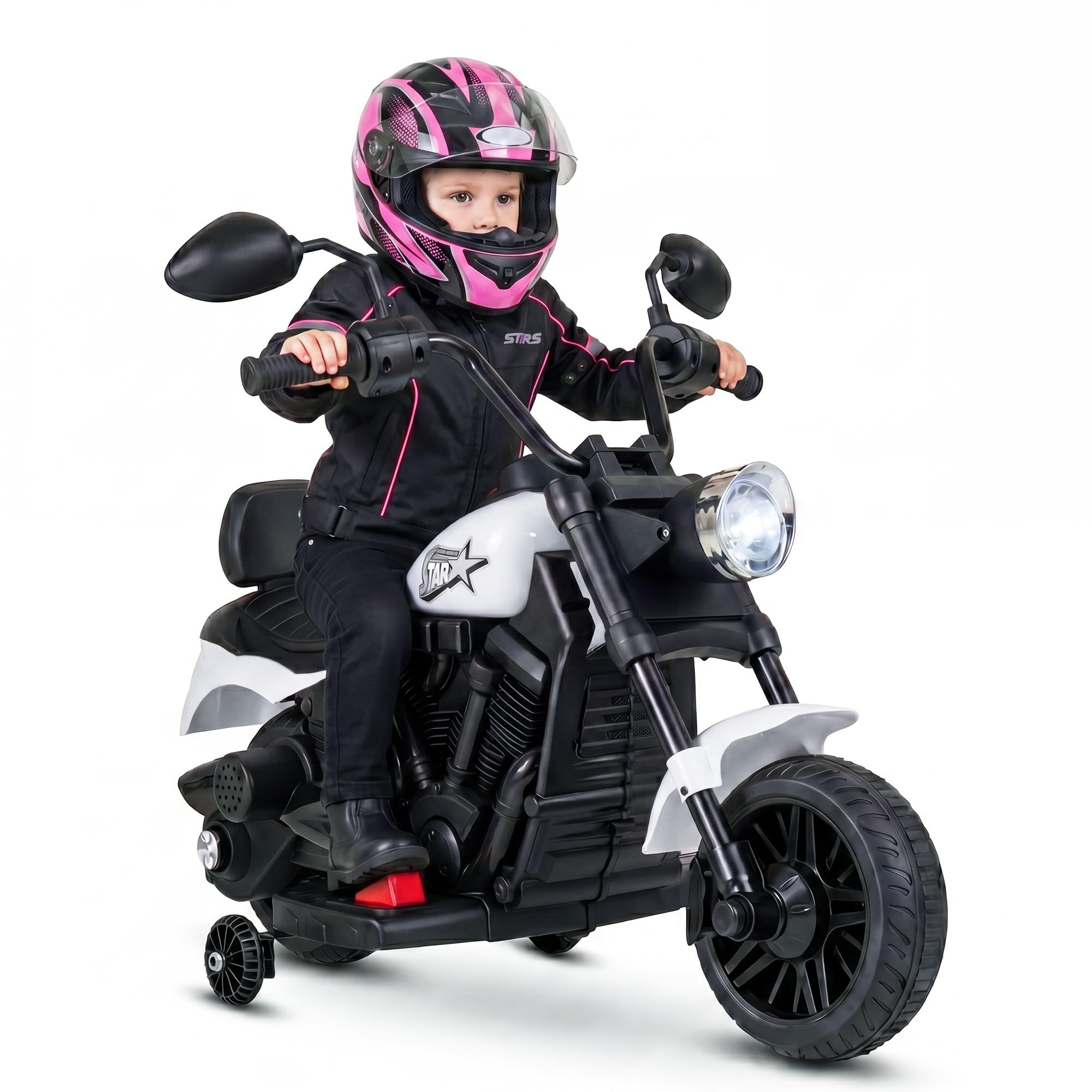 KOMFOTTEU Moto Eléctrica para Niños, Moto de Batería de 6 V con Faro, Música, 2 Ruedas de Entrenamiento y Pedal, Motocicleta Eléctrica con Arranque con un Botón para Niños de 3+ Años (Blanco)