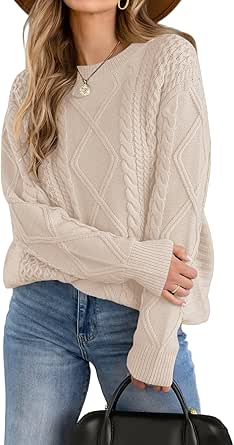 Pull Robe Femme En Laine Acrylique - Manches Longues, Col Rond, Motif Cable Volumineux, Couleur Crème