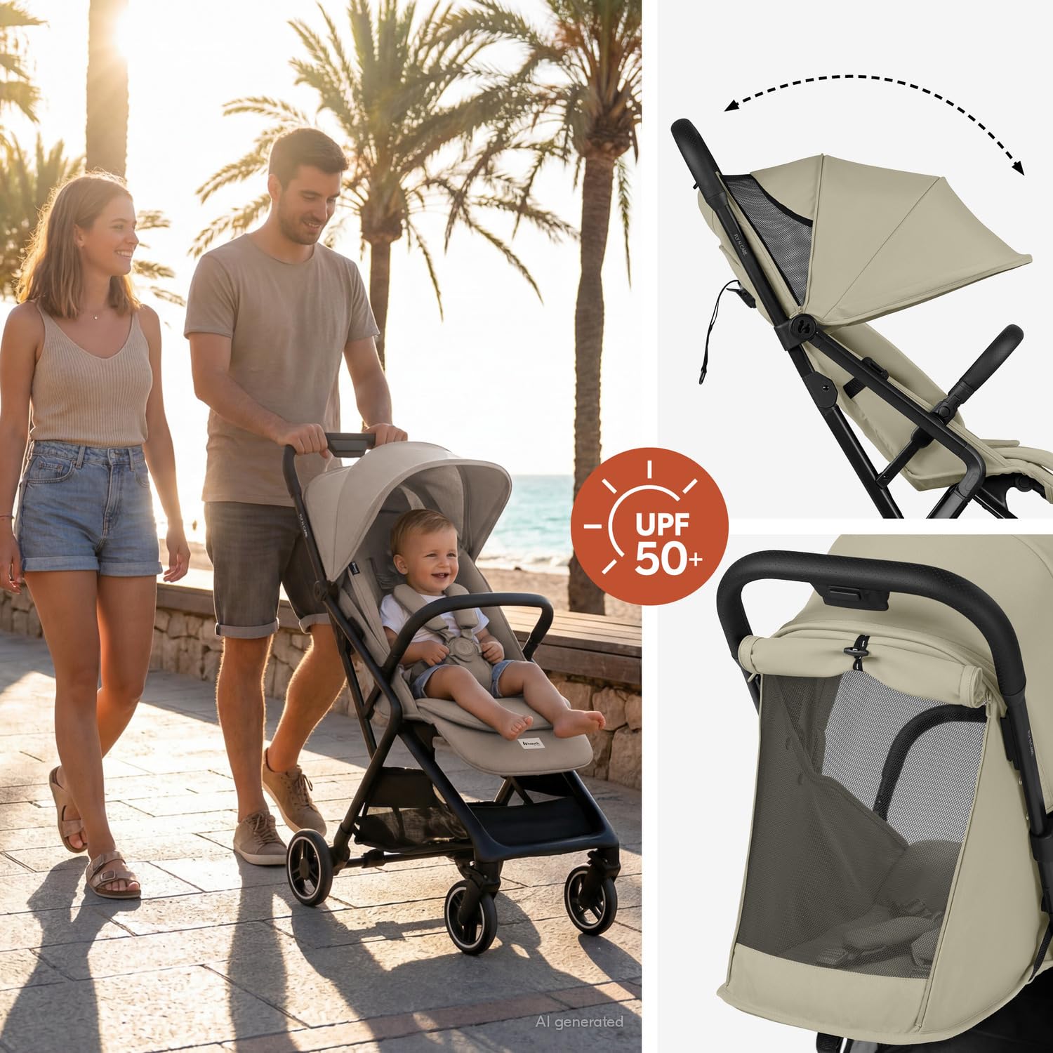 hauck Fly N Care Passeggino da Viaggio Ultracompatto e Leggero con Borsa di Trasporto e Adattatori Ovetto, Pieghevole con Una Mano, Schienale Reclinabile dalla Nascita a 22 kg, UPF 50+