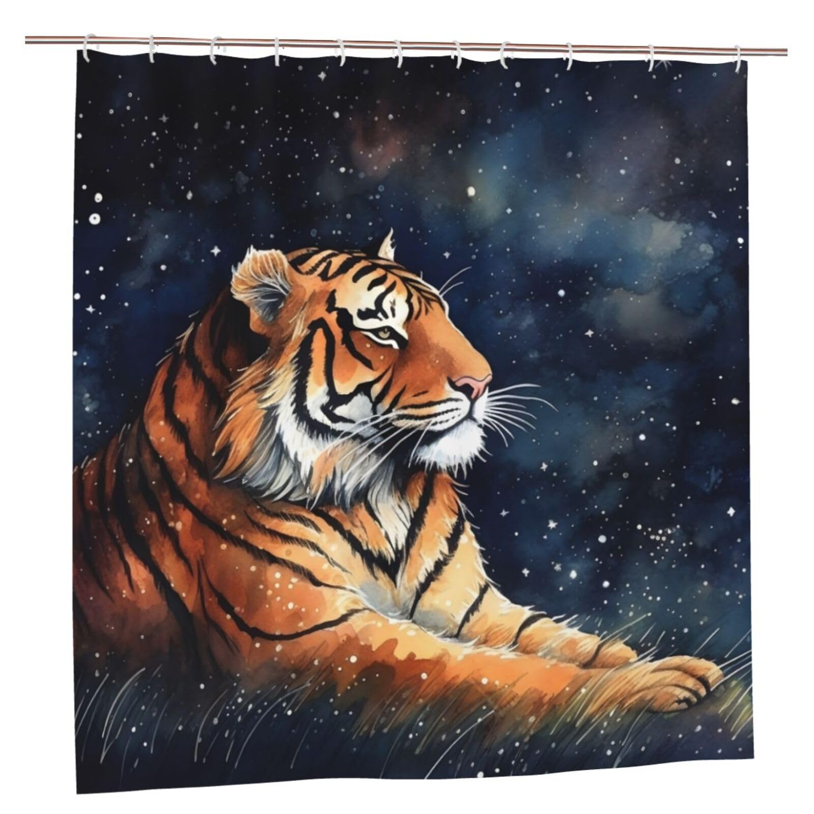 Rideau de douche tigre imperméable Mexpekil 183x183 cm avec crochets inclus pour salle de bain propre