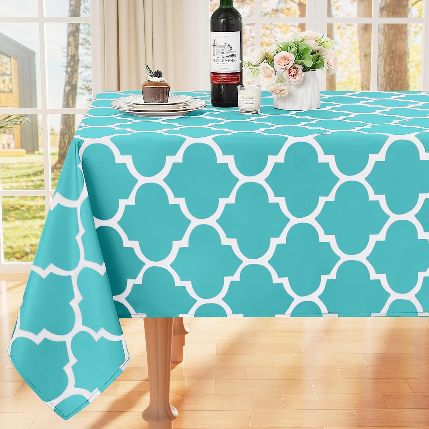Nappe rectangulaire turquoise smiry 130x160 cm en polyester imperméable