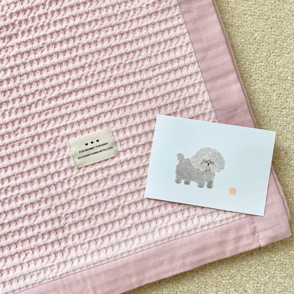 Brandream Cotton Cable Knit Blanket, Baby Nursery Bed Blanket & Stroller Blanket Waffle Throw, 100% Organic Cotton, 36" x 47" (Blossom Pink)