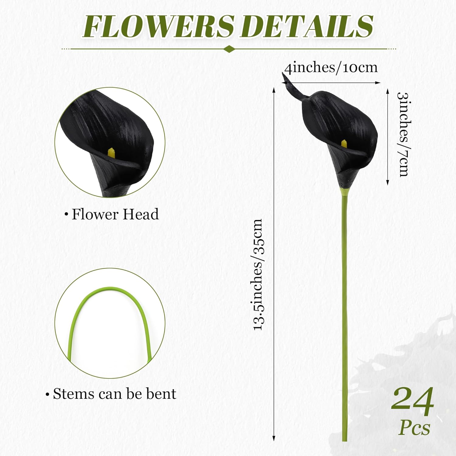 24 Pcs Black Artificial Calla Lily Flowers Fake Black Silk Flowers Real Touch for Wedding Bouquet Office Home Kitchen Decor