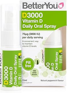 BetterYou D3000 Vitamin D Daily Oral Spray | 3000 IU (75 UG) of Vitamin D3 (Cholecalciferol) | 15 ml (100 Sprays) | Natura...