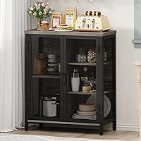 Vista 13 de BON AUGURE Armario de barra de café para licor casero, pequeño armario de almacenamiento para cocina y entrada, aparador de buffet industrial
