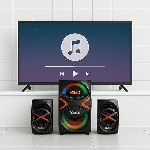 Miniatura 6 de Boytone BT-326F, 2.1 Bluetooth Potente sistema de altavoces de cine en casa, con radio FM, puertos USB SD, reproducción digital, 40 vatios, luces de