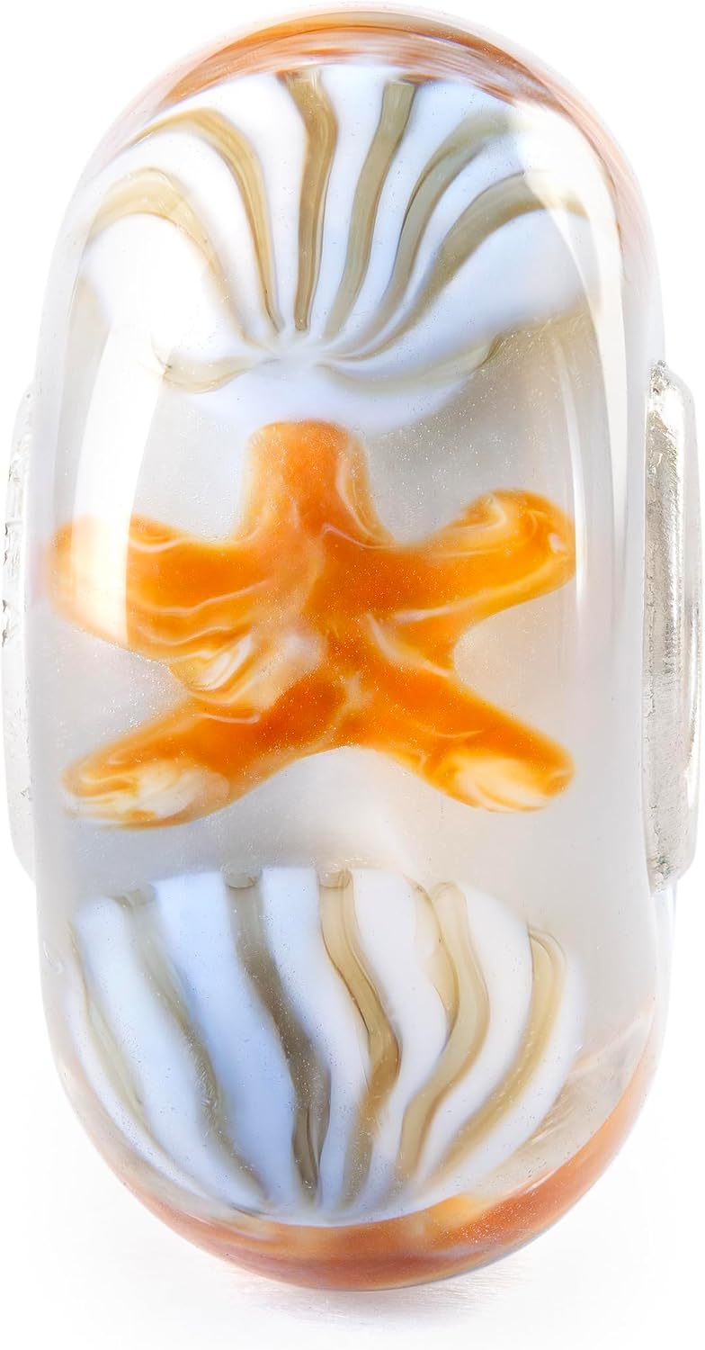 TROLLBEADS Ocean Companions Classic Bead – Starfish and Seashell Beach Charm | Authentic Brand Charm | Glass | Tides of Treasure Collection | Design by Tenzin Phuntsok & Kalden Chophel