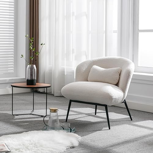 Miniatura 7 de HEAH-YO Juego de 1 silla decorativa moderna, silla auxiliar tapizada de sherpa con respaldo de barril y patas de metal, cómoda silla sin brazos para